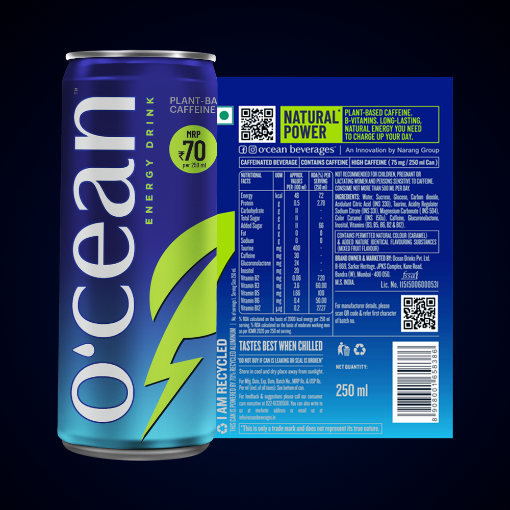 O'cean Natural Plant Based Energy Drink with Green Tea Extract