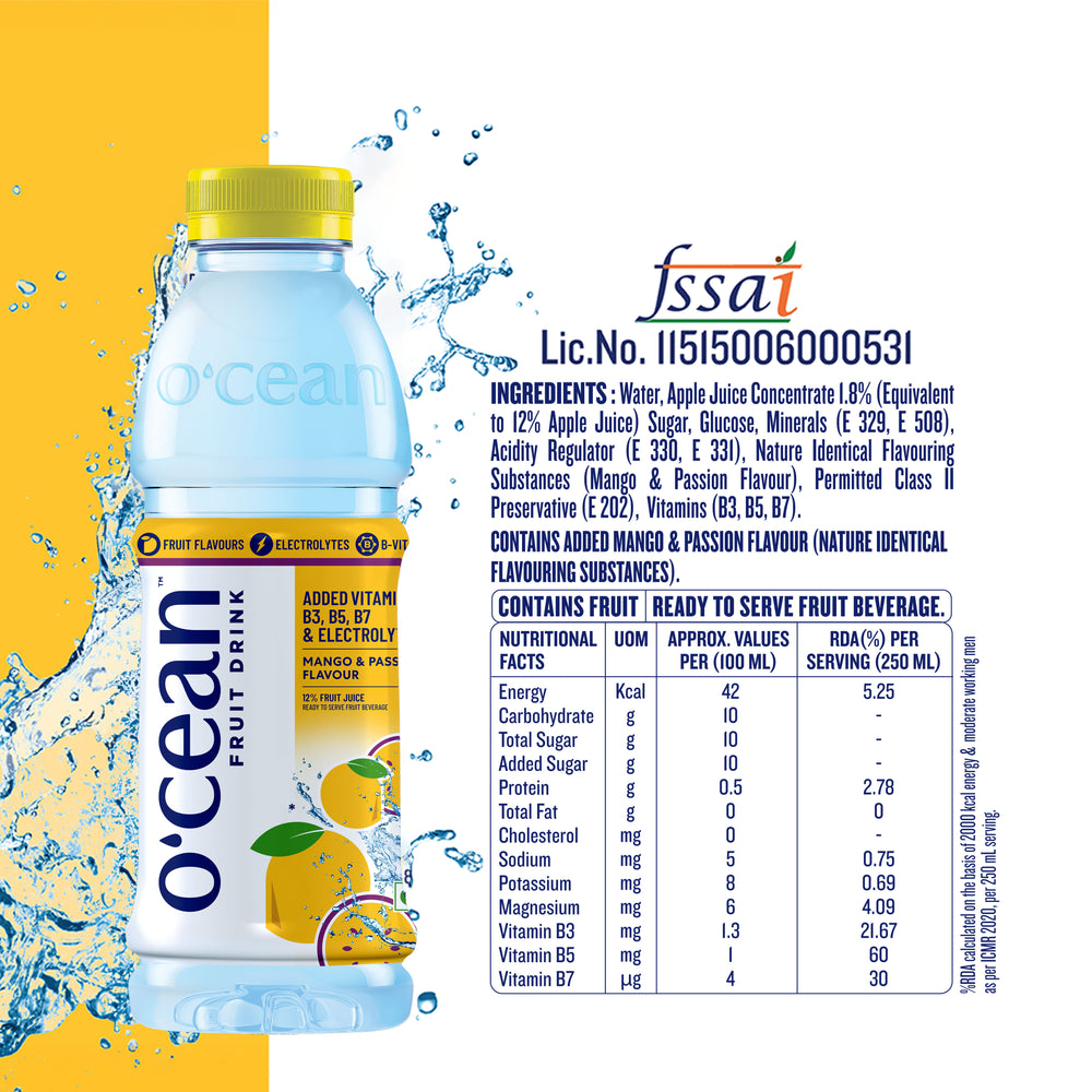 O'cean Fruit Drink Mango & Passionfruit Flavour 500ml