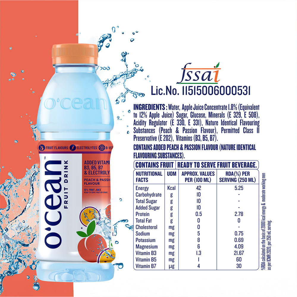 O'cean Fruit Drink Peach & Passionfruit Flavour 500ml
