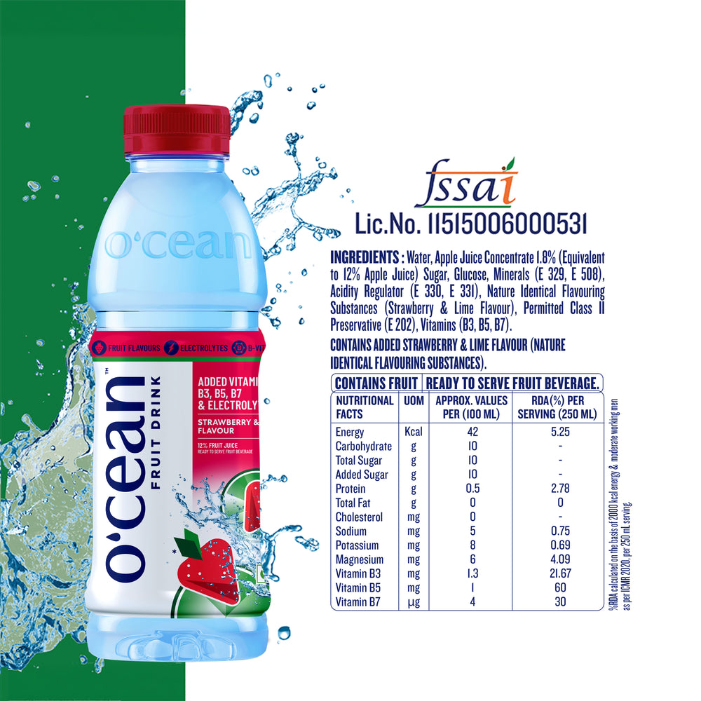 O'cean Fruit Drink Strawberry & Lime Flavour 500ml