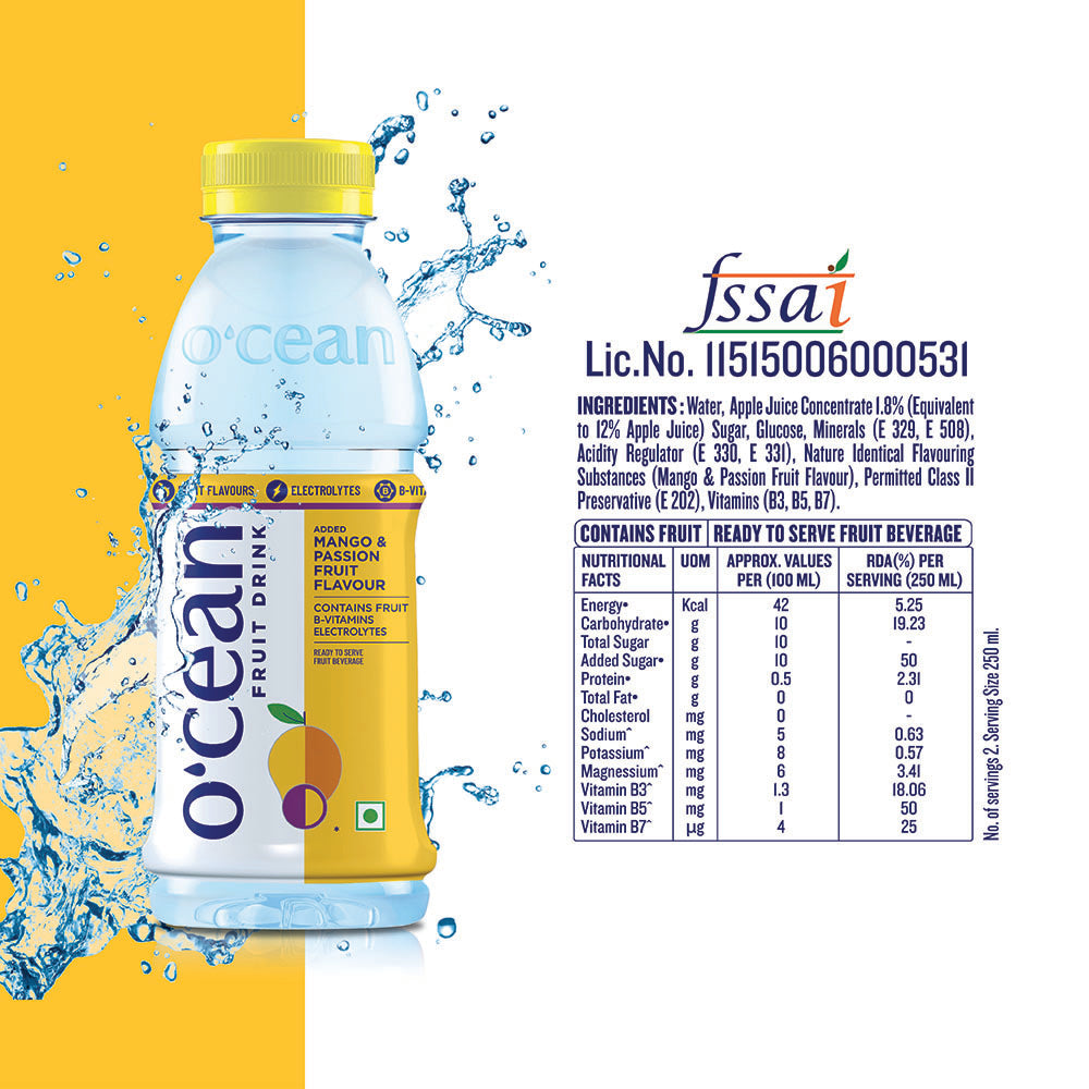 O'cean Fruit Water Mango & Passion -250ML