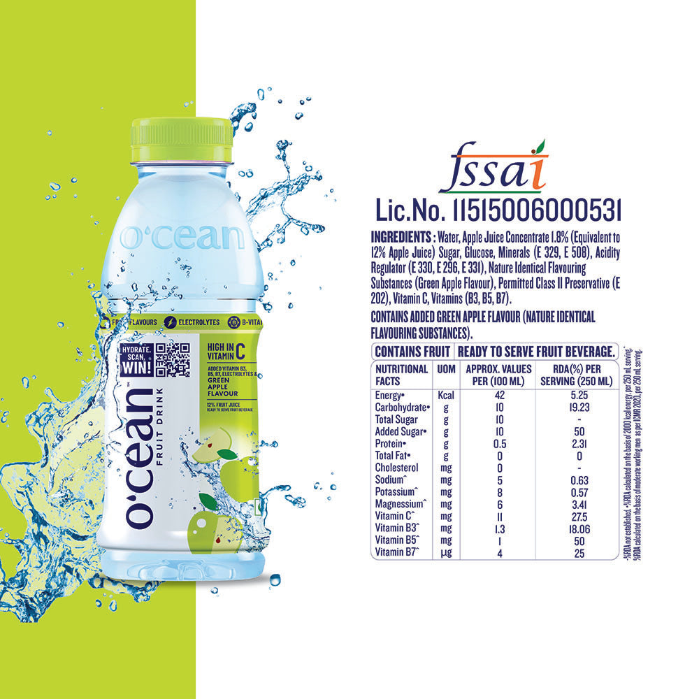 O'cean Fruit Water Green Apple -250ML